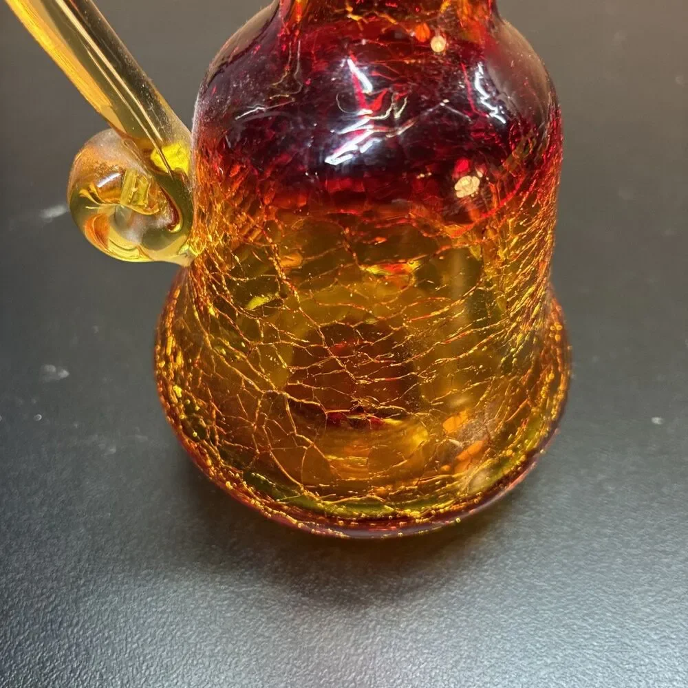 Vintage Amberina Crackle Glass Ruby Red Orange Cruet Pitcher  With Stopper